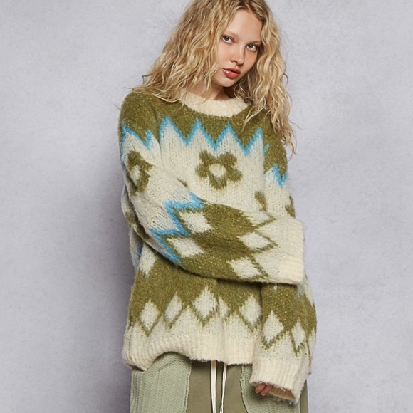 POL Women's Sweater in Olive and Blue - Picture 5 of 6